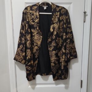 Elegant Black and Gold Floral Blazer - 3XL